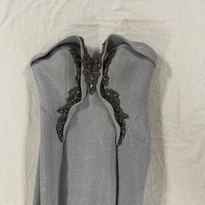 Sweetheart Dress, Offshoulder, Grey, beaded, mermaid gown, Medium